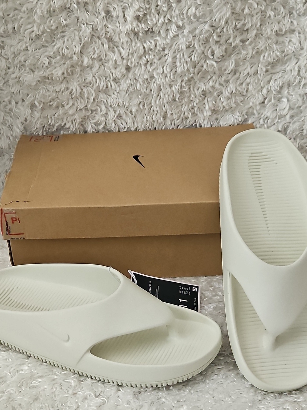 Women's Nike Calm Flip Flop Slides Sandals Cream White Waterproof